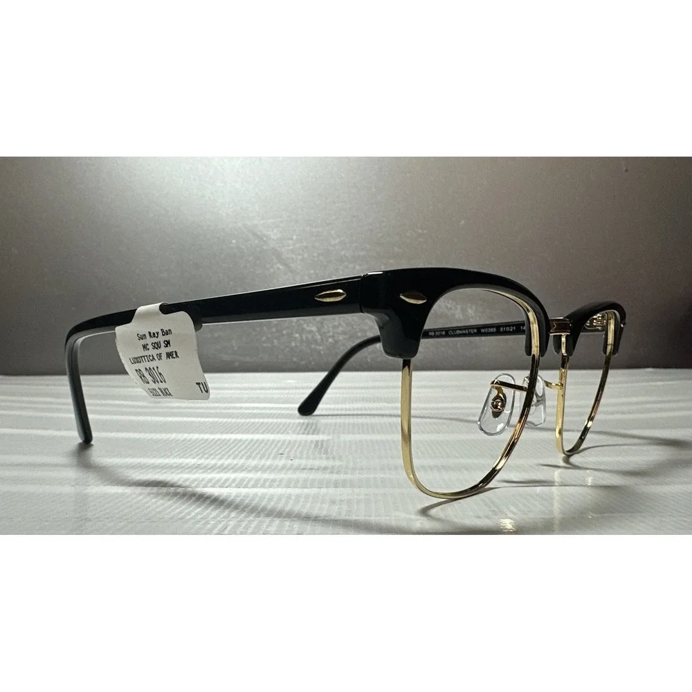 Ray-Ban  Frames RB3016 CLUBMASTER W0365 Black Gold Square 51-21-145 Retail $299